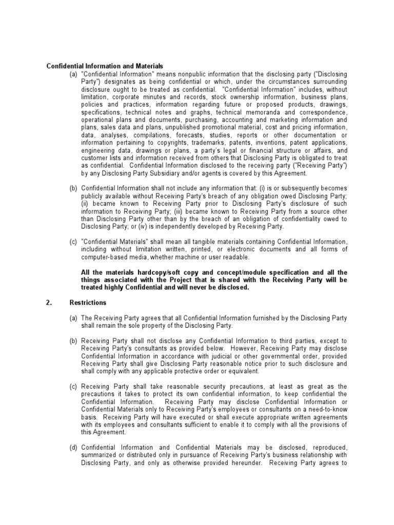 Nda Clause PDF Confidentiality Discovery (Law)
