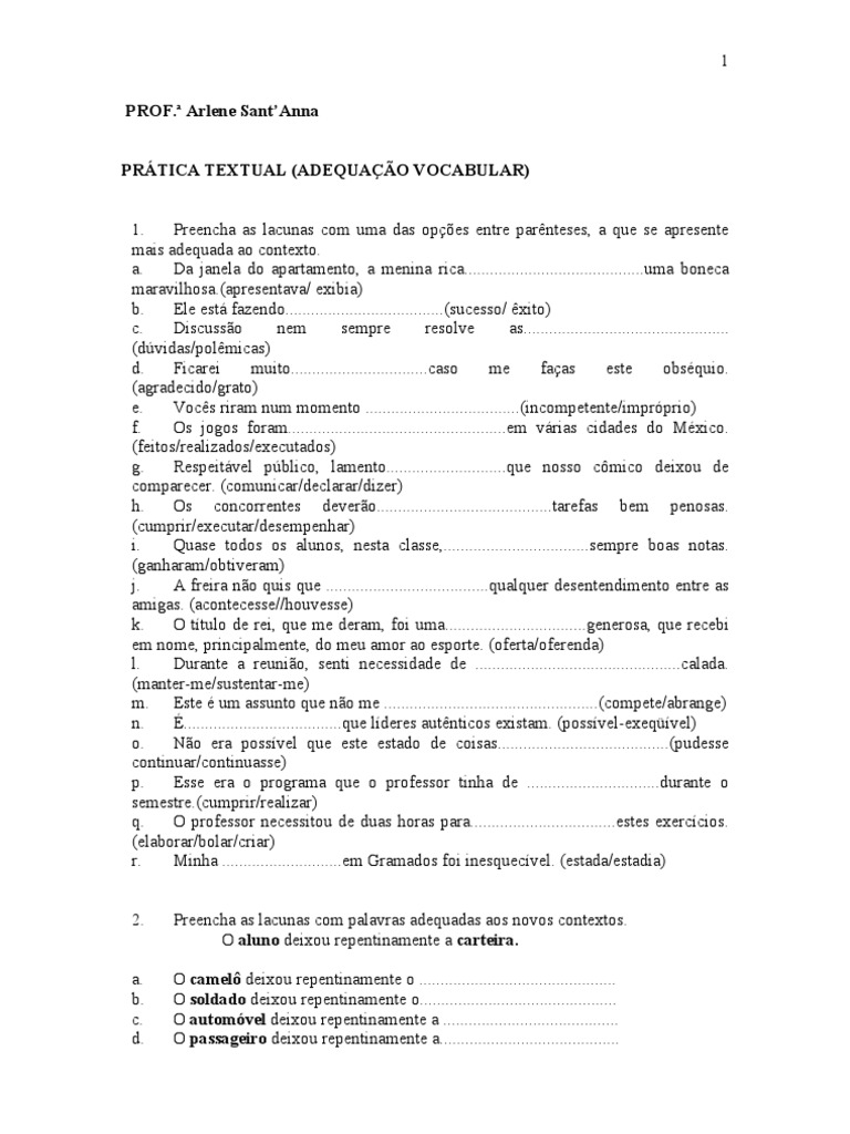 Exercícios de Adequação Vocabular | PDF