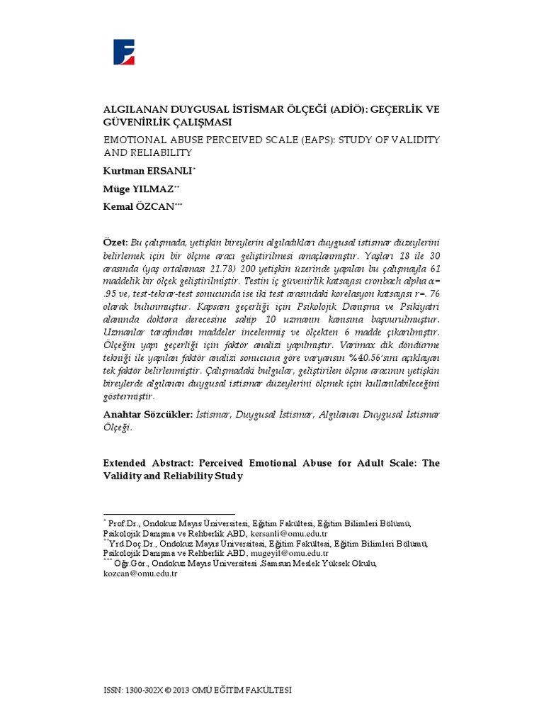 Algilanan Duygusal Istismar Olcegi Toad Pdf