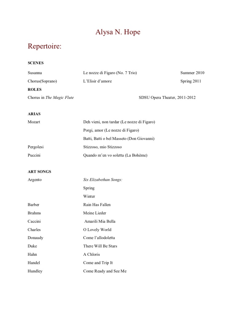 Repertoire | PDF