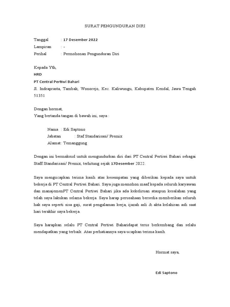 Surat Pengunduran Diri | PDF