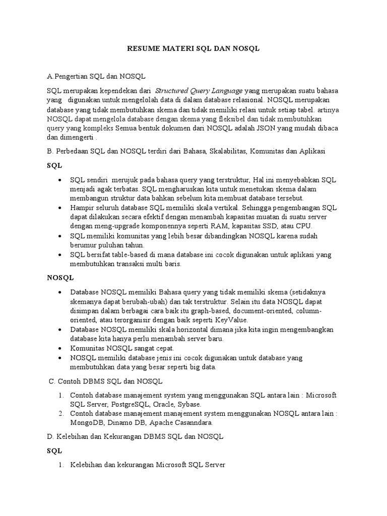 SQL vs NoSQL: Perbandingan Lengkap | PDF