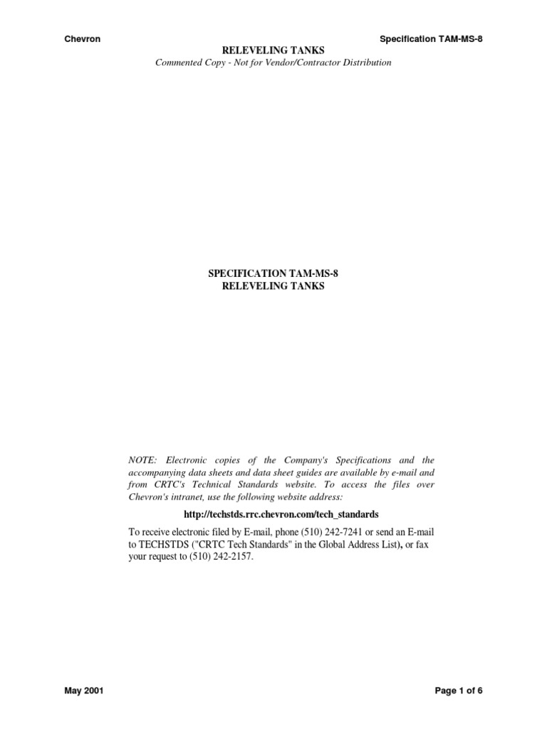 Releveling Tanks Specifications for Pressure Grouting, Filling Voids