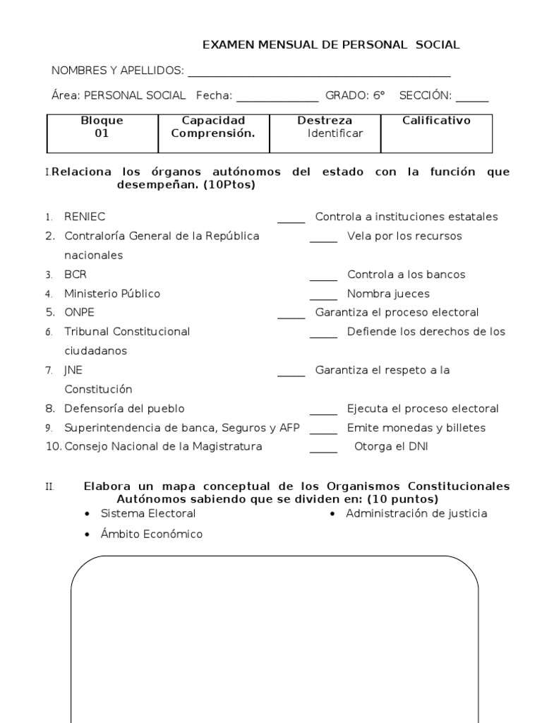 Examen Mensual de Personal Social 6° | PDF | Democracia | Ideologías ...