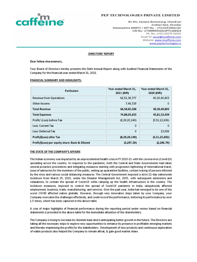 Pep Technologies - Annual Report - FY21 | PDF | Internal Control ...