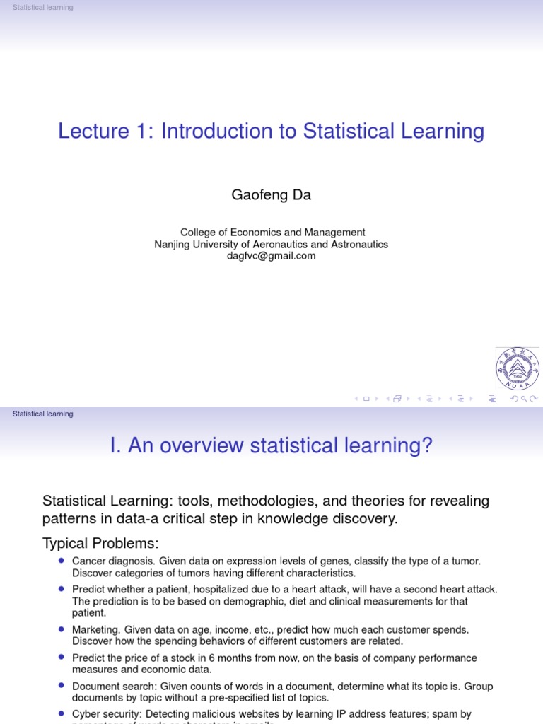 Lec1 lecture advance statistics pdf mean squared error regression