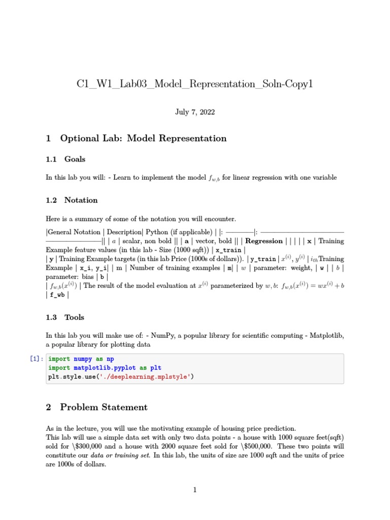 C1 W1 Lab03 Model Representation Soln-Copy1 | PDF | Regression Analysis ...