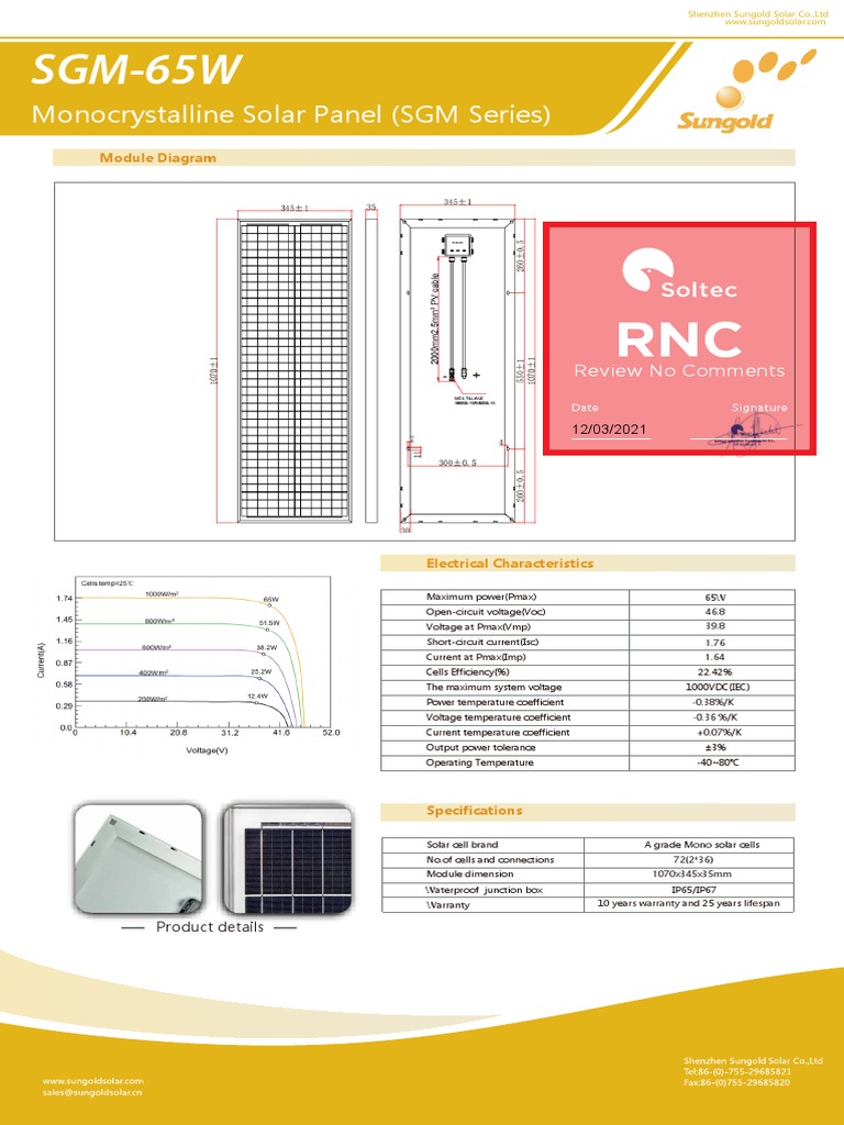 SGM-65W Monocrystalline Panel Specs | PDF