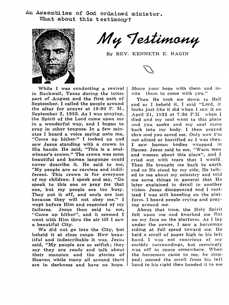 My testimony kenneth e hagin pdf supernatural religious belief