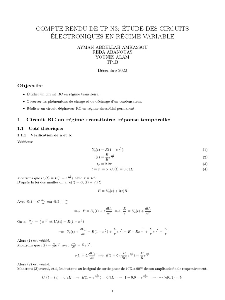 Compte Rendu TP Circuits RC | PDF | Énergie électrique | Tension électrique