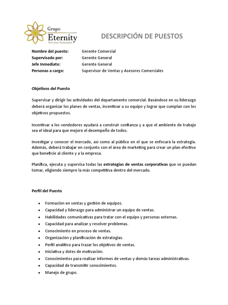 Descripciòn de Puesto Gerente Comercial PDF