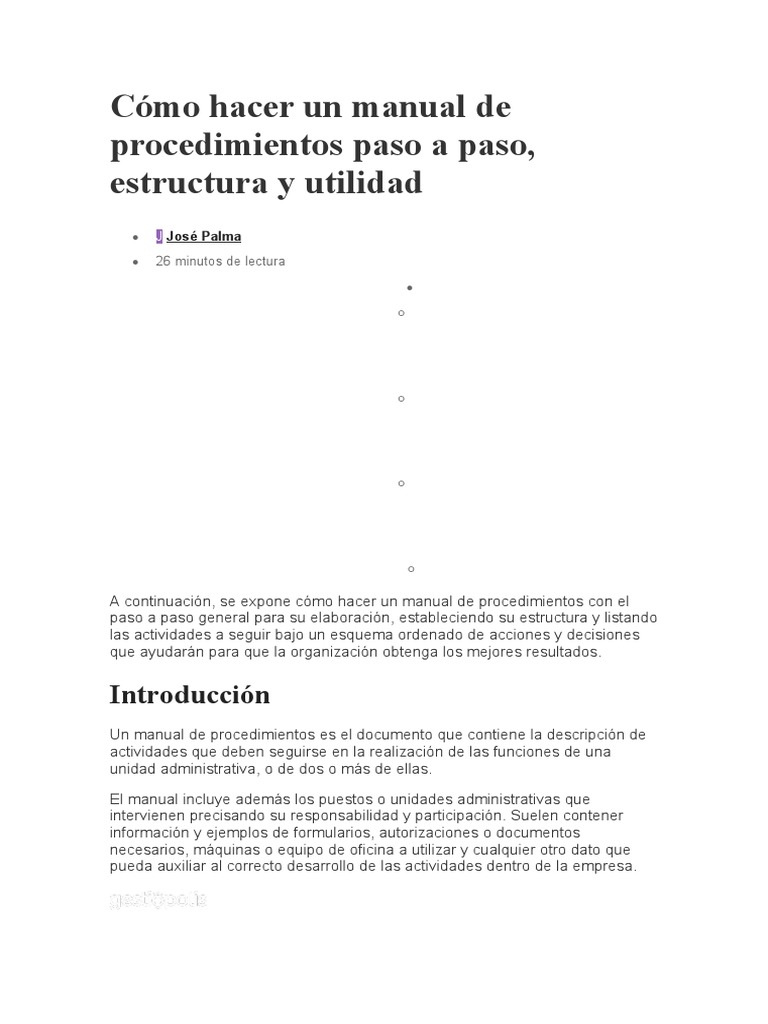 Cómo Hacer Un Manual De Procedimientos Paso A Paso Pdf Auditoría