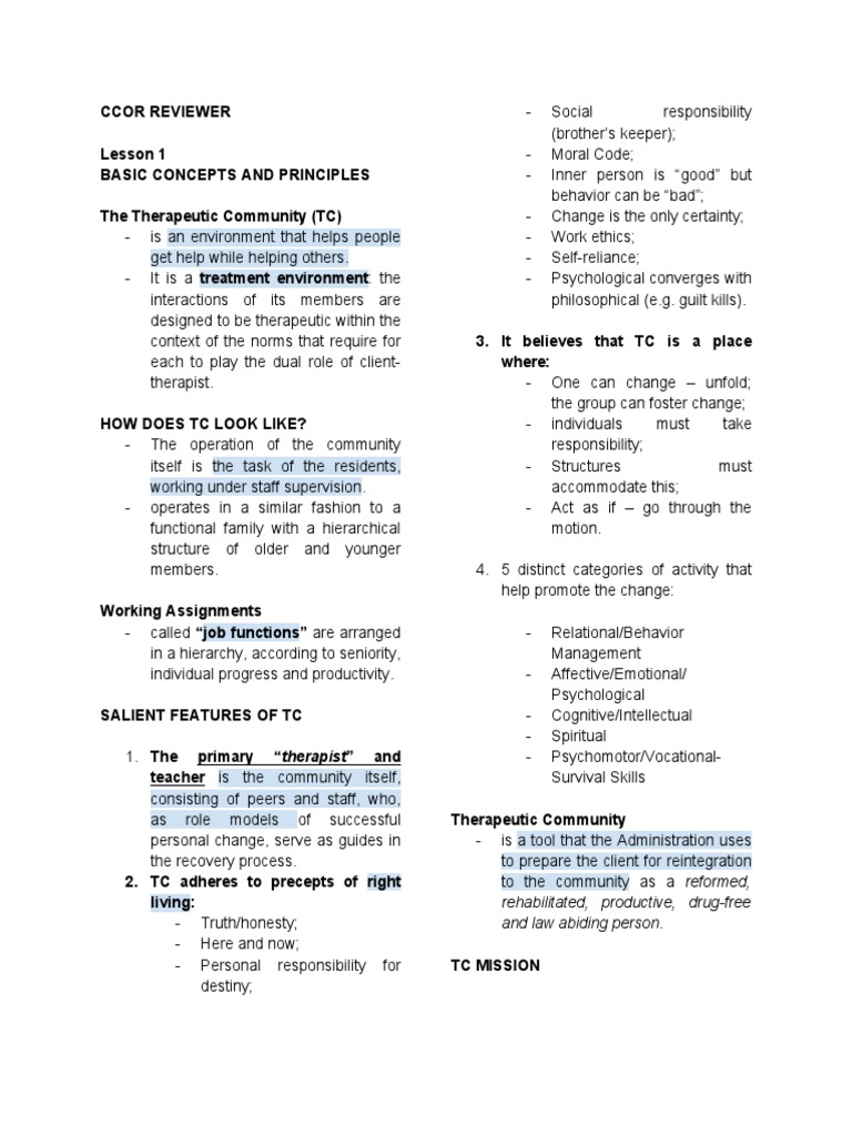 Ccor Reviewer | Download Free PDF | Substance Abuse | Psychotherapy