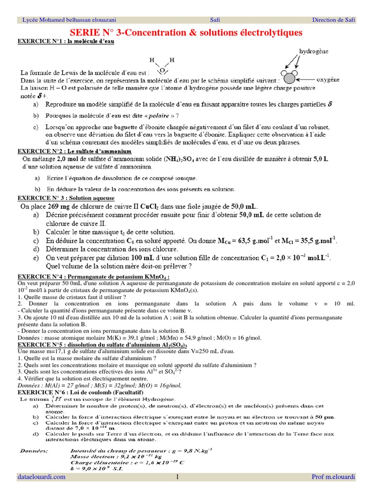 EXERCICES RESOLUS Concentration Solutions Électrolytiques | PDF ...