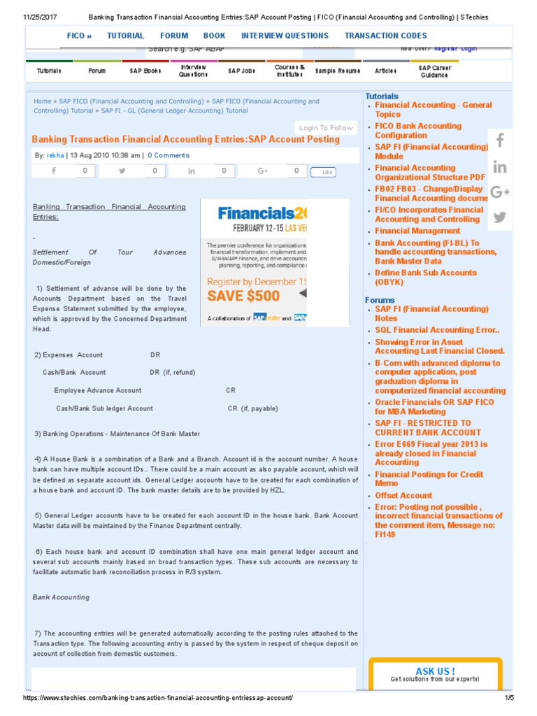 Banking Transaction Financial Accounting Entries - SAP Account Posting ...