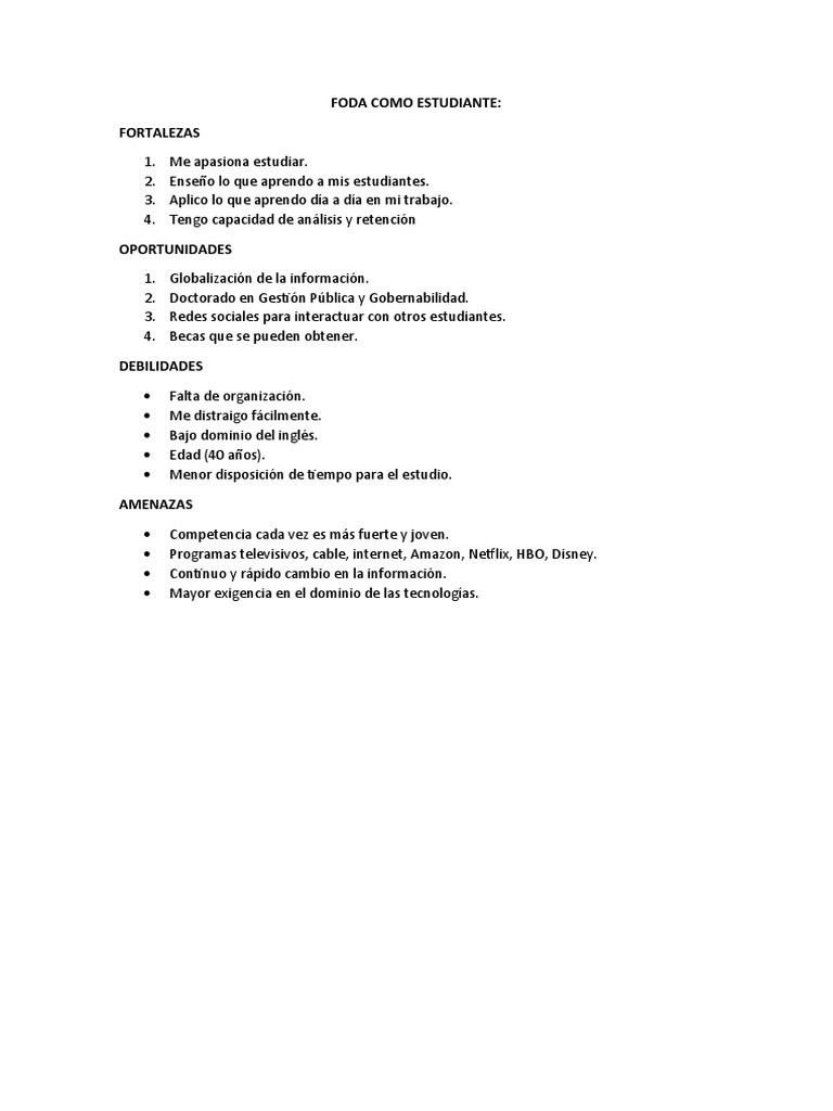 Análisis FODA para Estudiantes | PDF | Análisis FODA | Internet