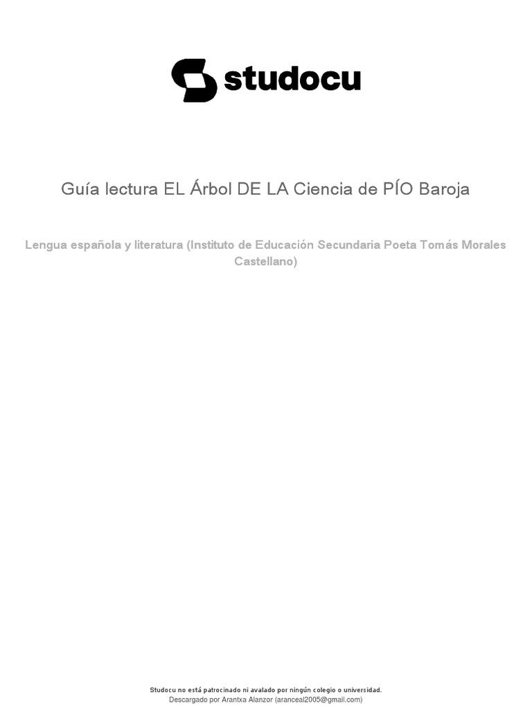 Guia Lectura El Arbol De La Ciencia De Pio Baroja Pdf Arthur