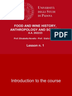 FOOD AND WINE HISTORY, ANTHROPOLOGY AND SOCIETY