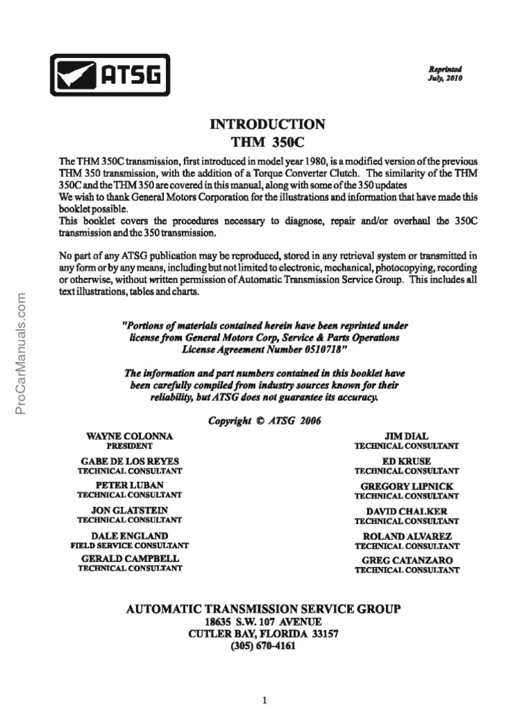 THM 350350c Atsg Automatic Transmission Service Group PDF