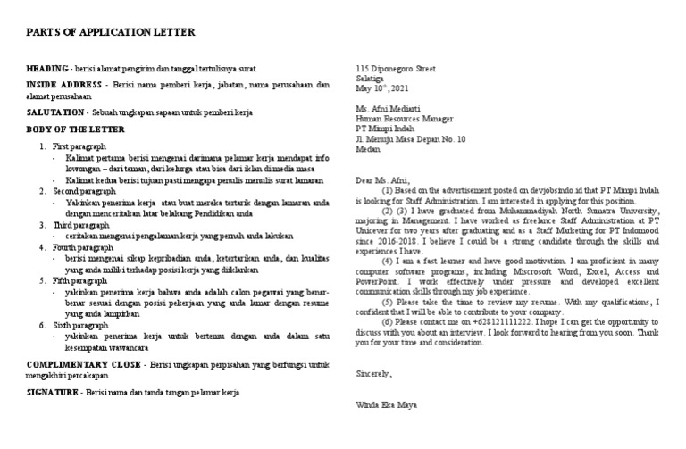 Parts of Application Letter Modul PDF