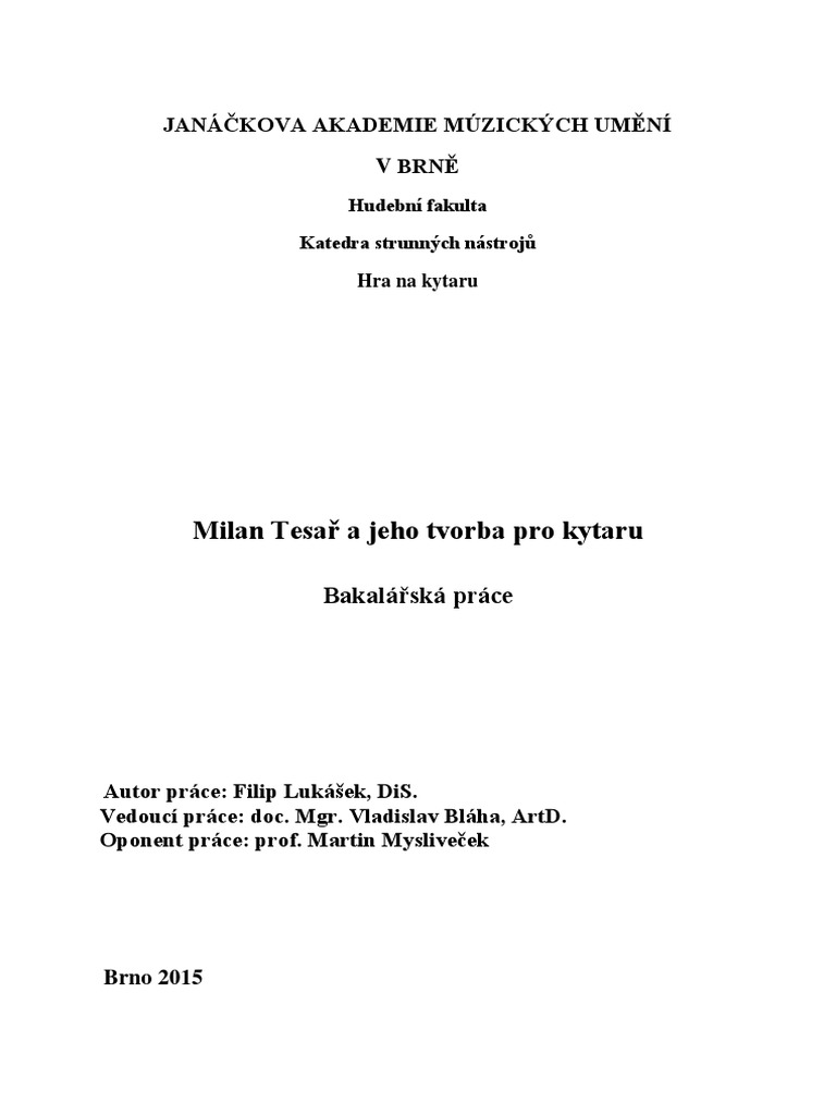 BP - Milan Tesar A Jeho Tvorba Pro Kytaru Yqngnzbf | PDF
