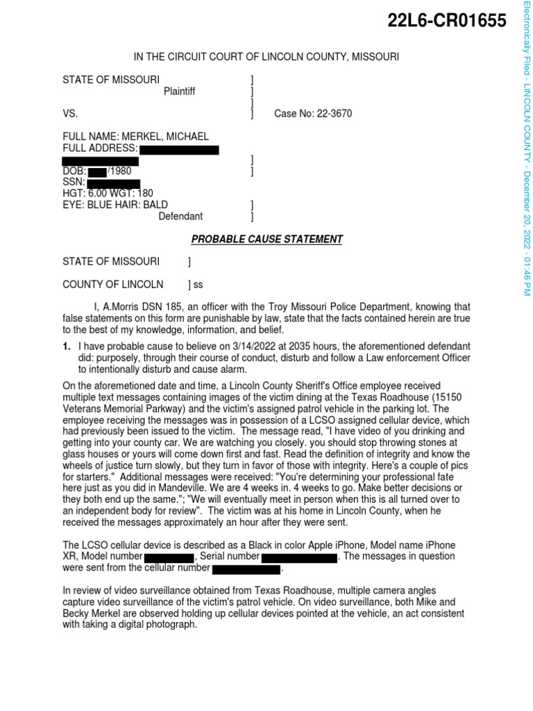 Michael Merkel Probable Cause Statement | PDF | Surveillance | I Phone