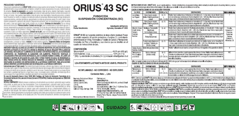 Precauciones para ORIUS® 43 SC | PDF | Agua | Piel