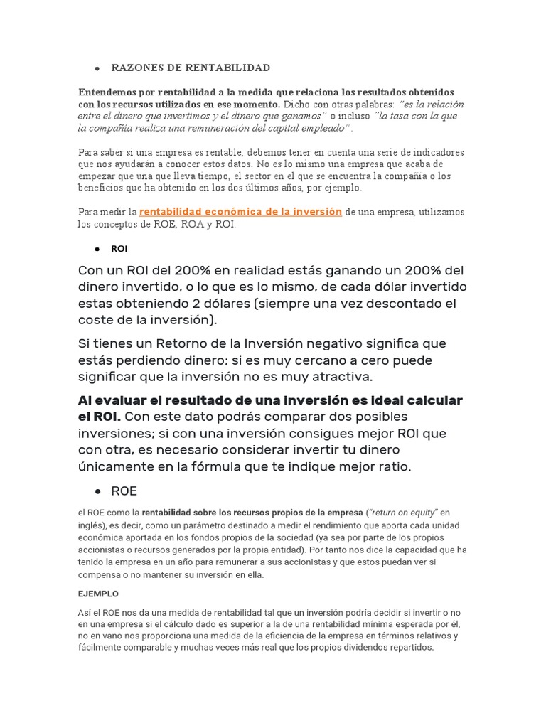 Indicadores Clave de Rentabilidad Empresarial | PDF | Rentabilidad ...