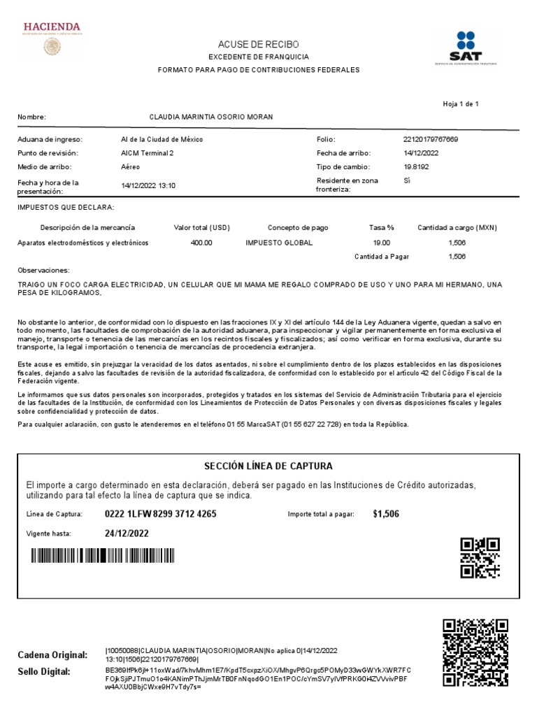 Excedente Franquicia PDF aduana Privacidad de la información