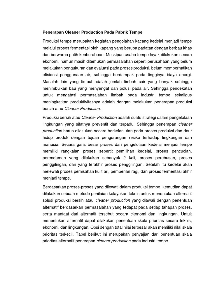 Cleaner Production di Pabrik Tempe | PDF