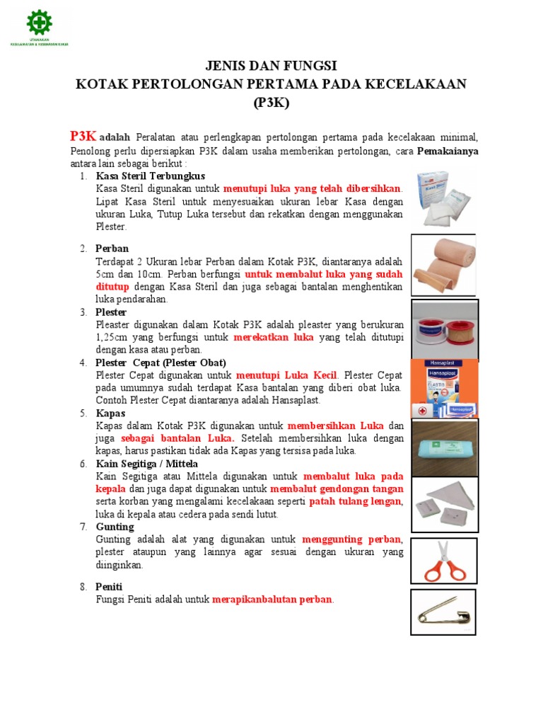 Alat dan Fungsi P3K Lengkap | PDF