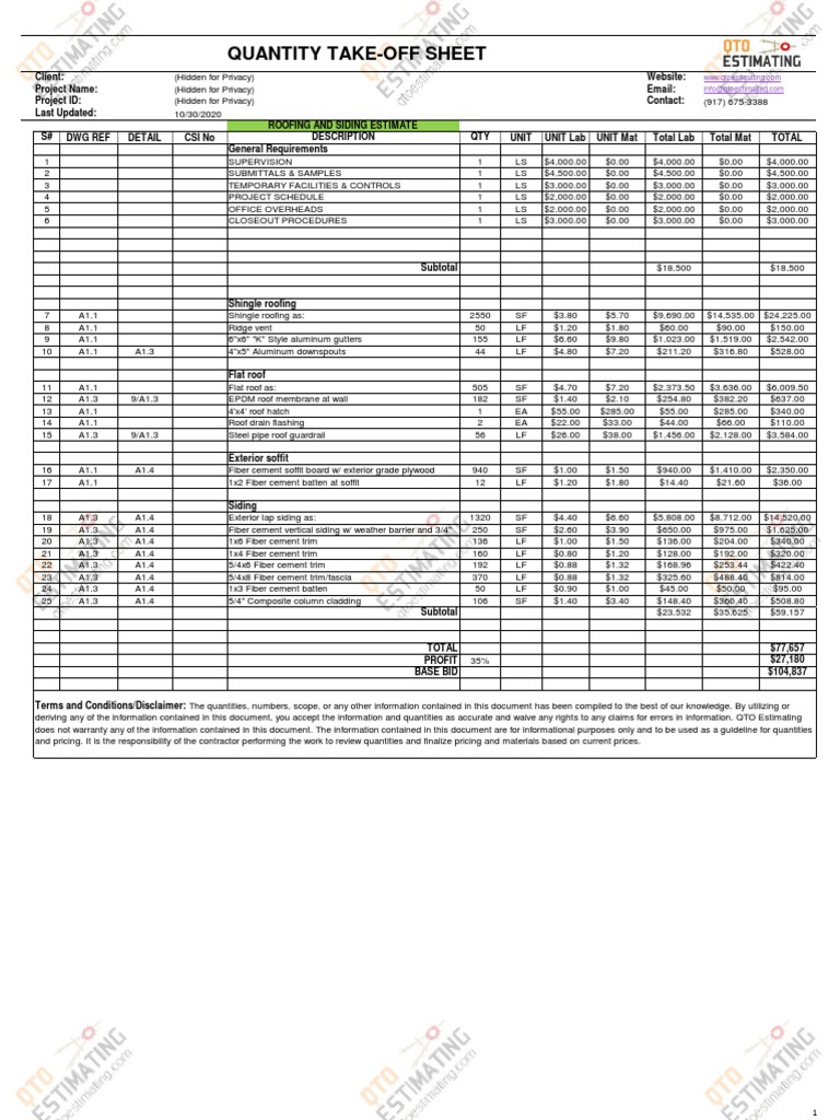 Roofing and Siding Estimate Summary | PDF | Structural Engineering ...