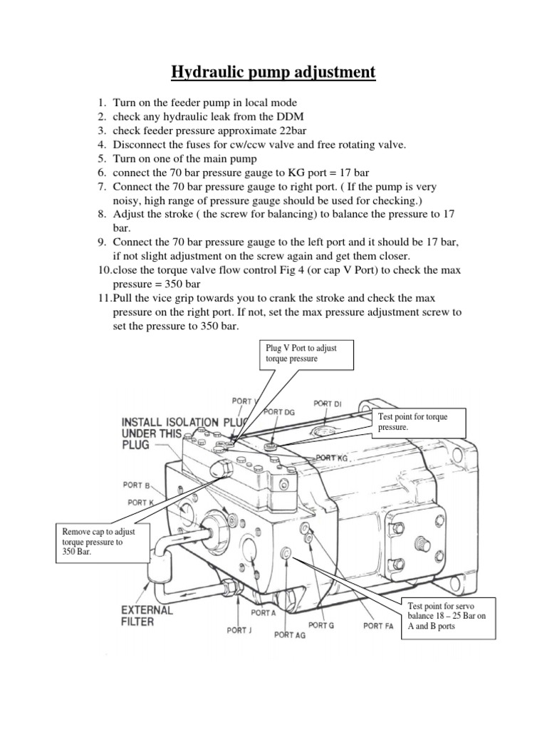 Hydraulic Pump Pressure Adjustment Guide | PDF
