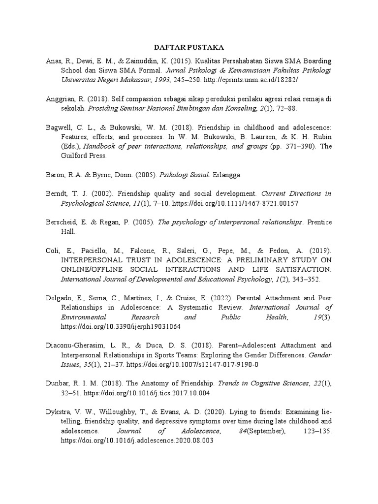 Daftar Pustaka | PDF | Friendship | Adolescence
