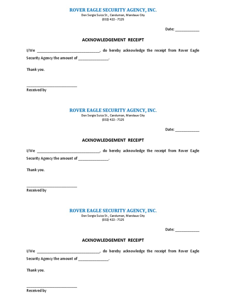 Rover Eagle Security Acknowledgement Receipt | PDF