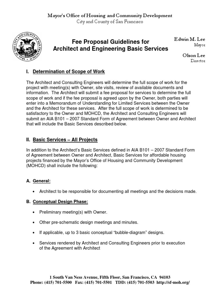 Fee Proposal Guidelines PDF Architect General Contractor