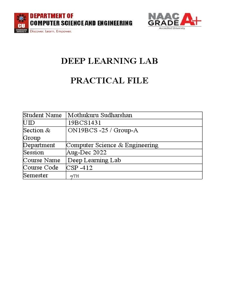 DL Exp-1.1 19BCS1431 | PDF | Data Analysis | Data