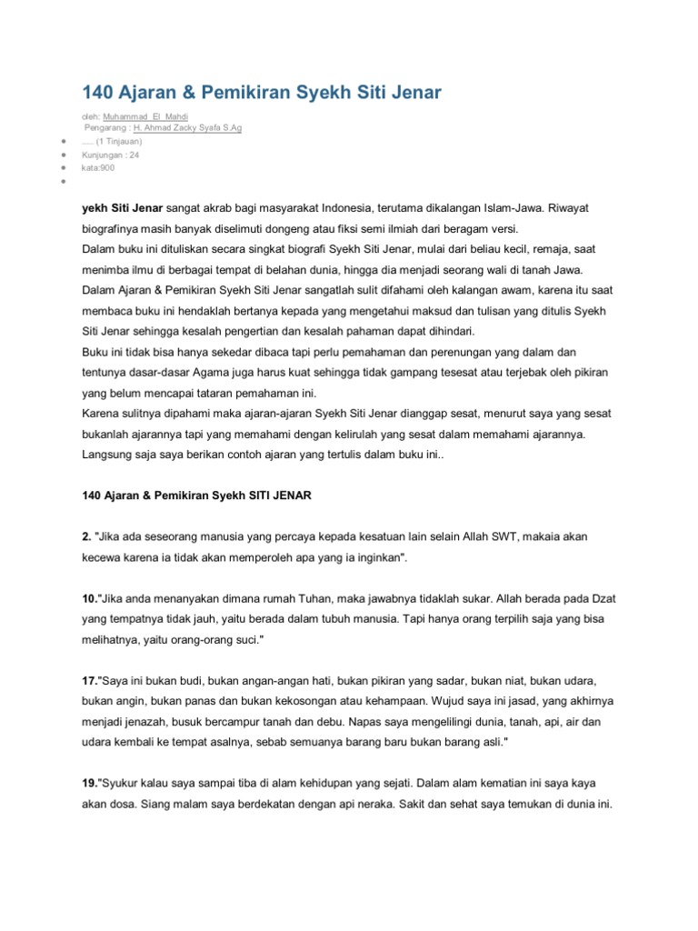 140 Ajaran Syeikh Siti Jenar