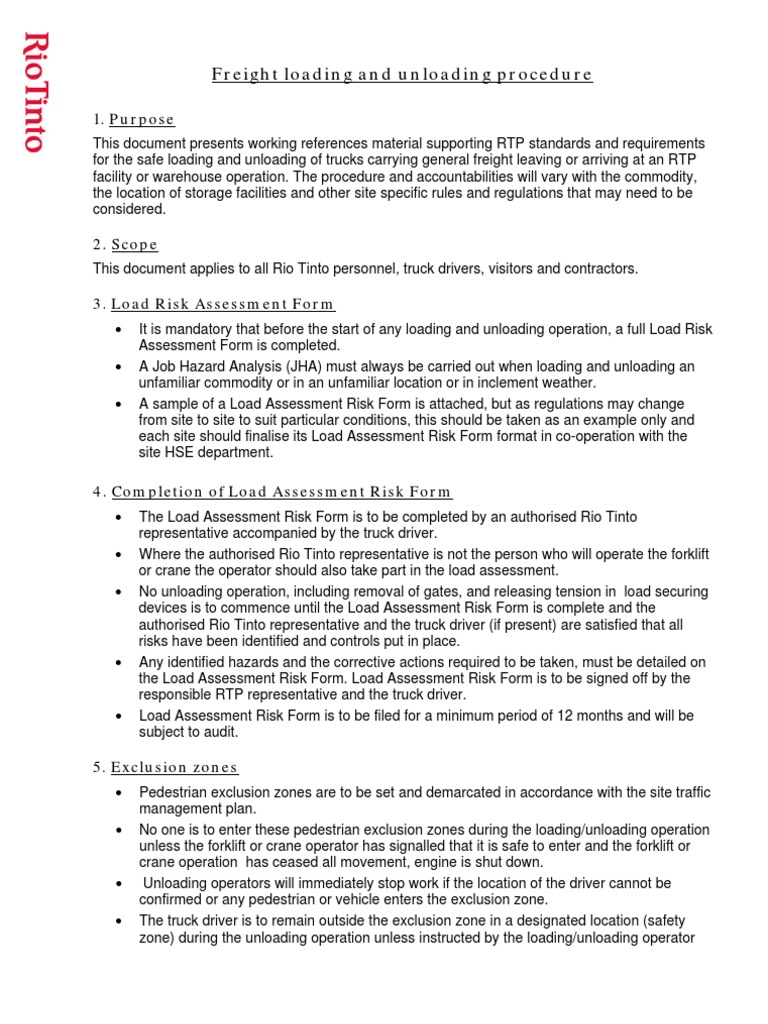 Freight Loading and Unloading Procedure PDF Forklift Truck