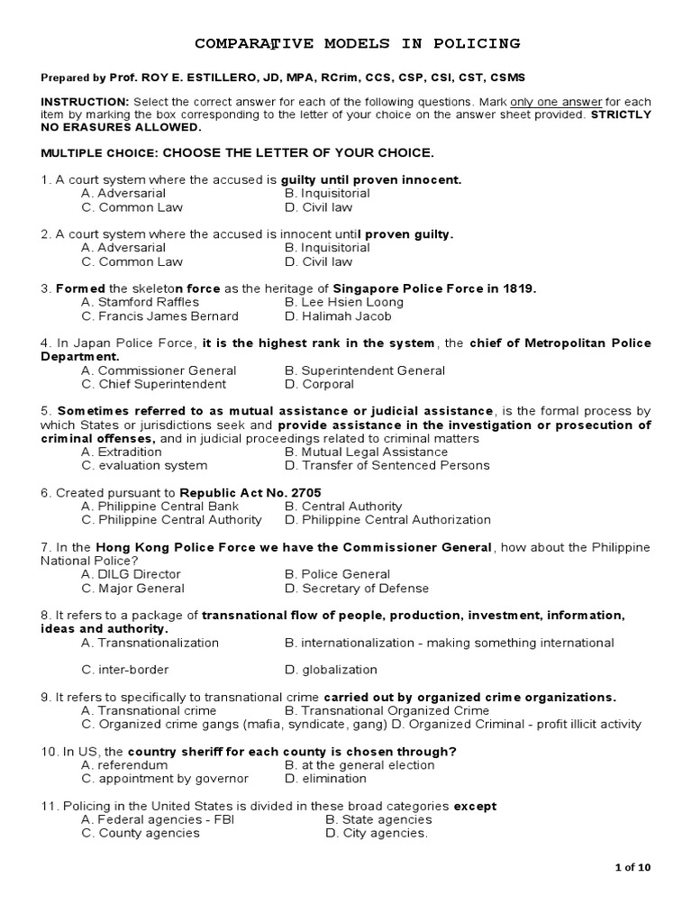 Lea 2 Comparative Models In Policing Pdf Police Organized Crime