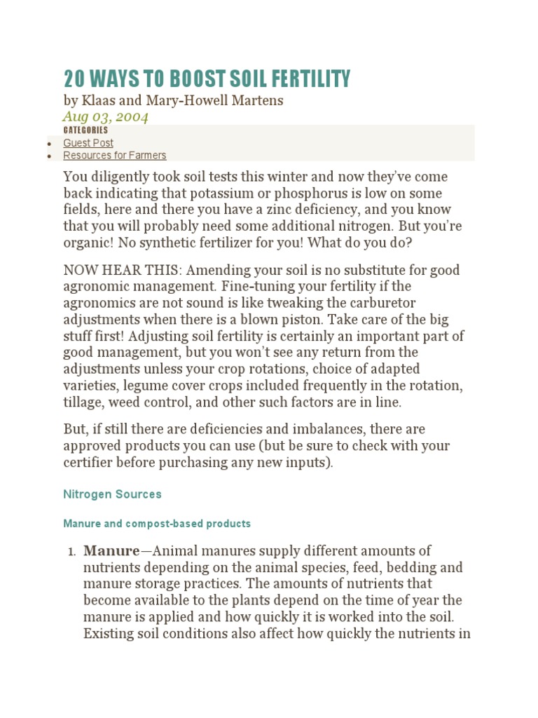 20 Organic Soil Fertility Tips | PDF | Fertilizer | Compost