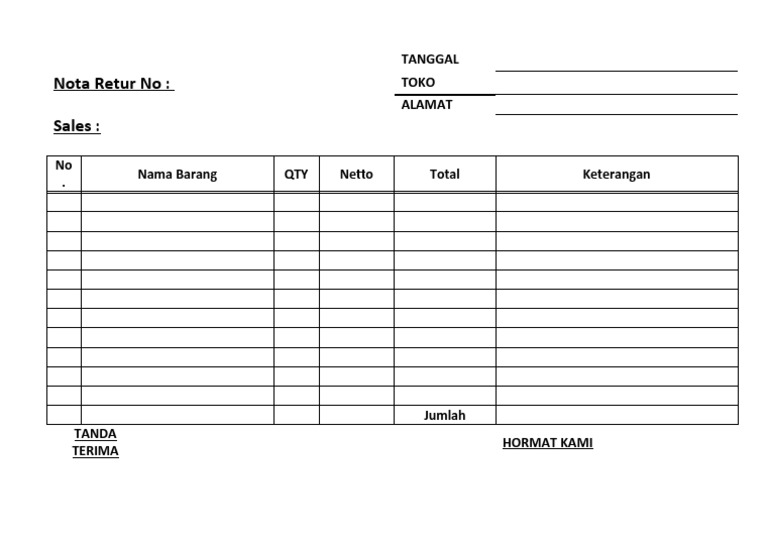 Nota Retur Toko Material Kosong | PDF