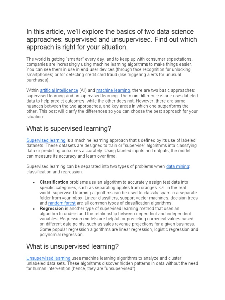 Supervised Vs Unsupervised Pdf Machine Learning Cluster Analysis