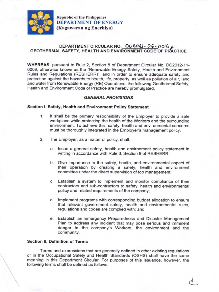 Geothermal Safety and Health Code Philippines | PDF | Emergency ...