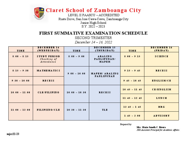 First Summative Examination Second Trimester PDF