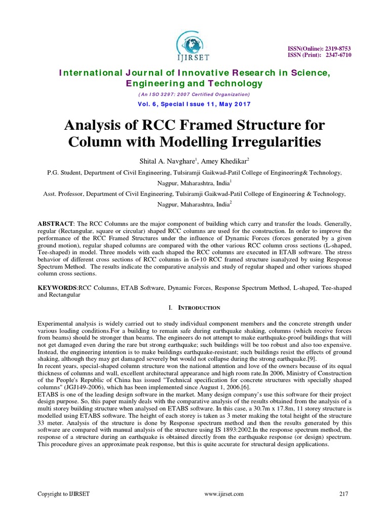 Analysis of RCC Framed Structure For Column With Modelling ...