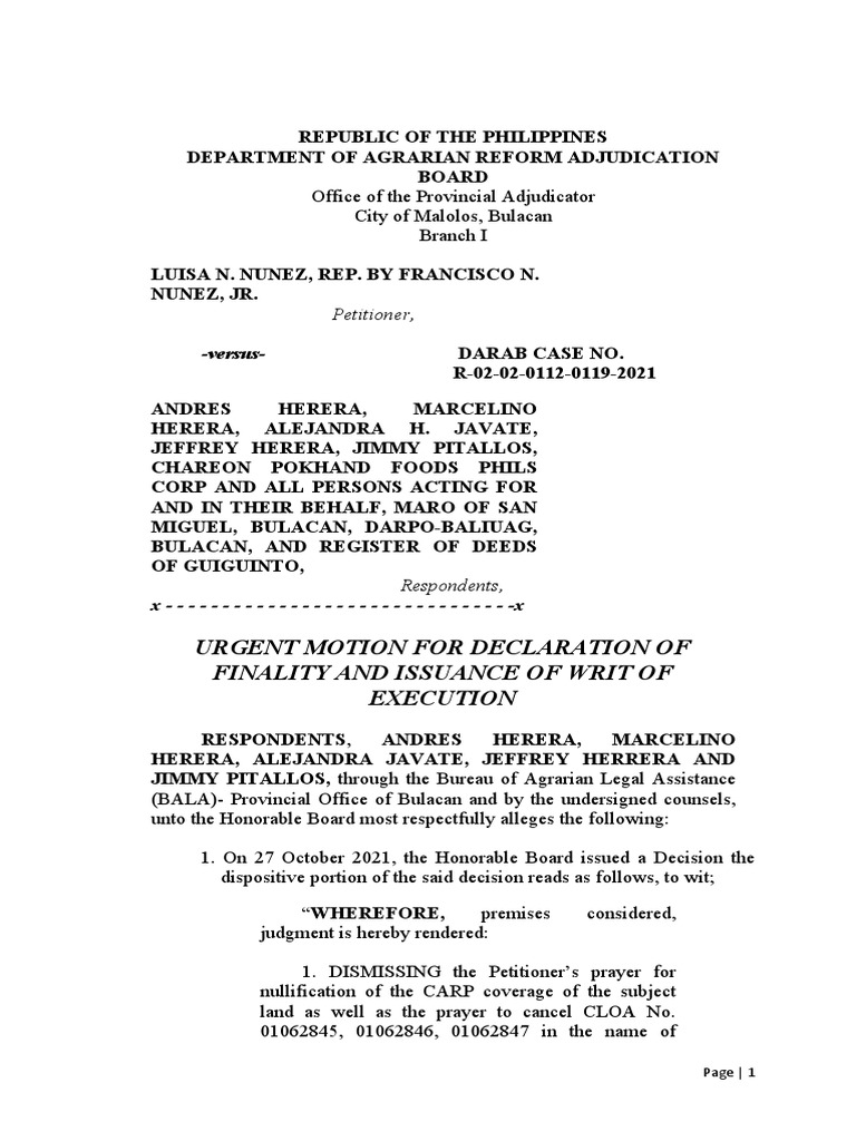 Nunez vs. Herrera-Writ of Execution | PDF | Judgment (Law) | Separation ...