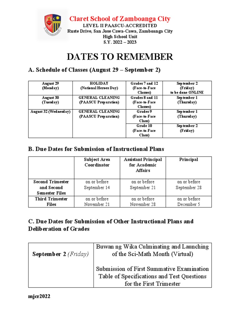 Dates To Remember | PDF | Academic Term | Accountability