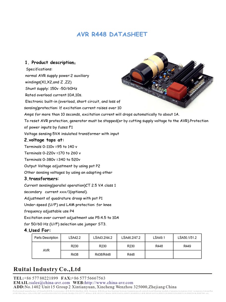 Avr R448 (Leroy Sommer) | PDF | Rectifier | Transformer