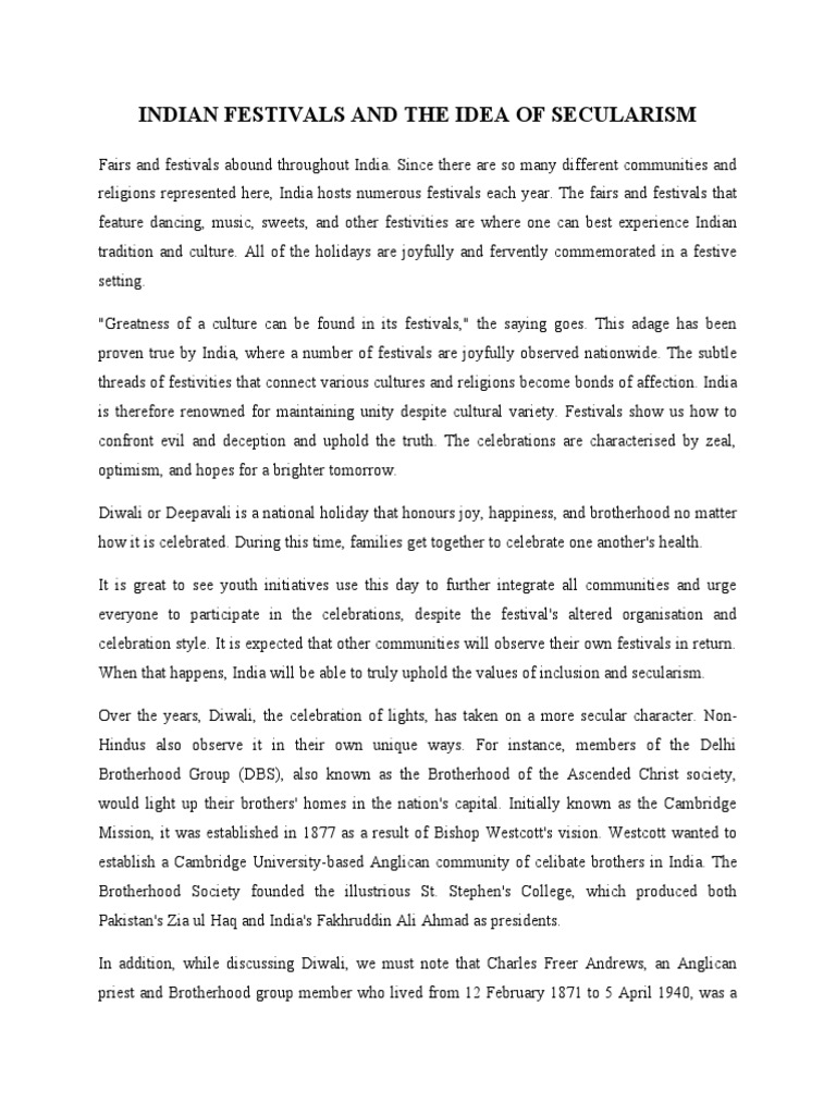 Indian Festivals and The Idea of Secularism PDF Festival Mahatma